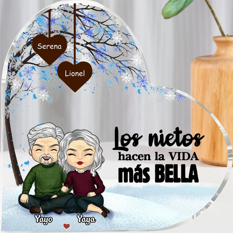 Abuelo/Abuela - Placa de acrílico en forma de corazón árbol de frutas de los abuelos 1-8 nombres personalizados