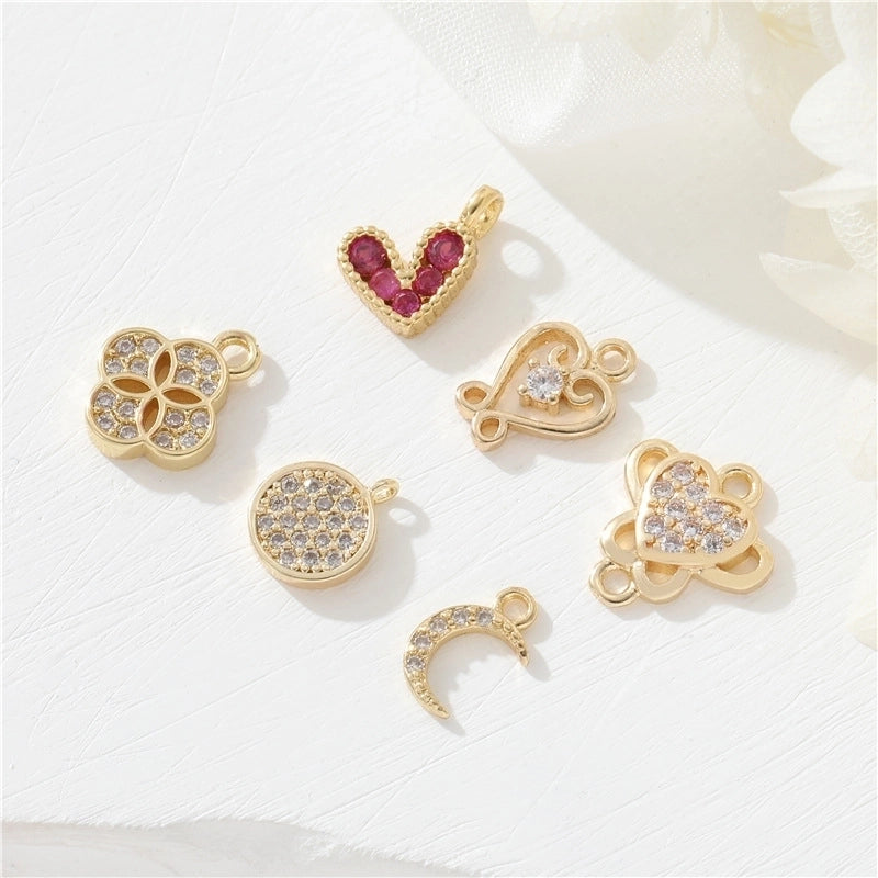 1 Piece 10.1*8.1mm 9.9*10.8mm Copper Zircon Moon Heart Shape Jewelry Accessories Pendant