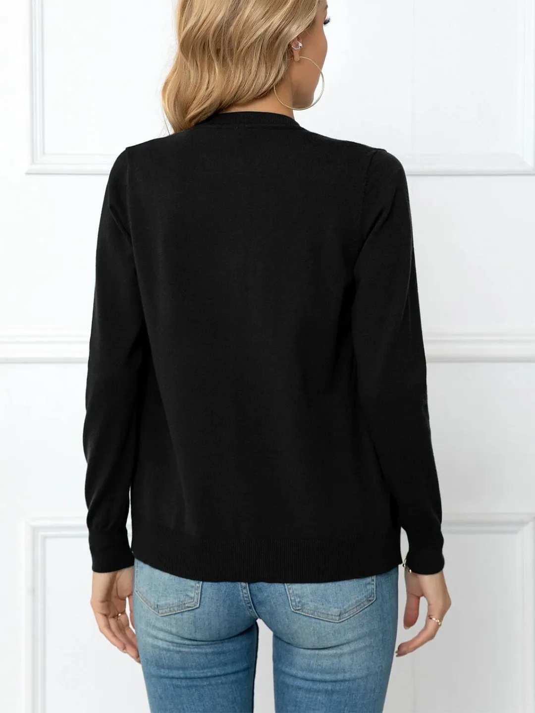 Nigikala Nigikala And Autumn Solid Color Round Collar Single Buckle Sweater Coat Casual Long-Sleeved Knitted Shirt Woman