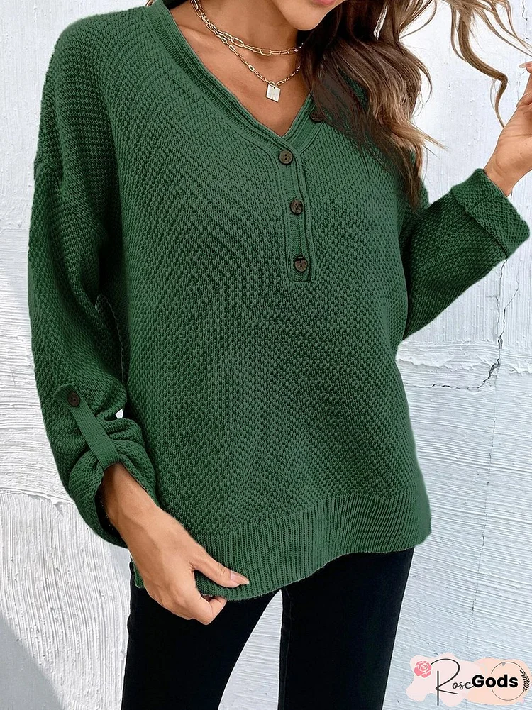 Casual Plain Wool/Knitting V Neck Sweater