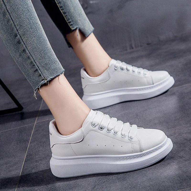 2021 Spring/Summer Women shoes Wedges Platform Sneakers Lace-Up Breathable Casual Chunky Ladies White Shoes Woman