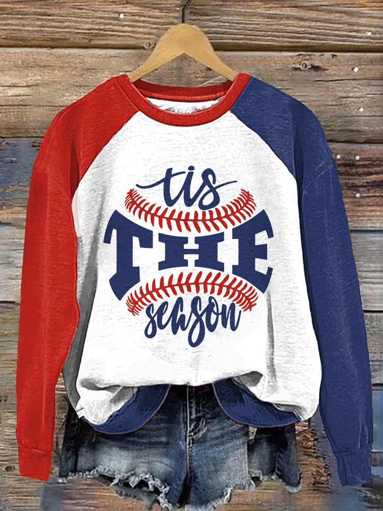 Comstylish Tis The Season Baseball Print Casual Cozy Sweatshirt