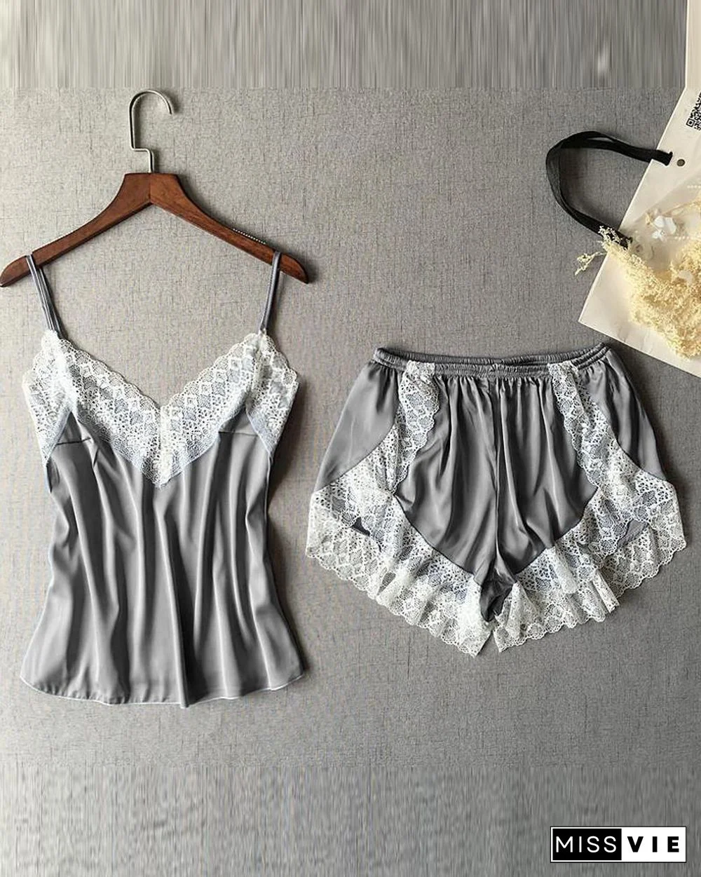 Lace Detail Two-Piece Pajama Set