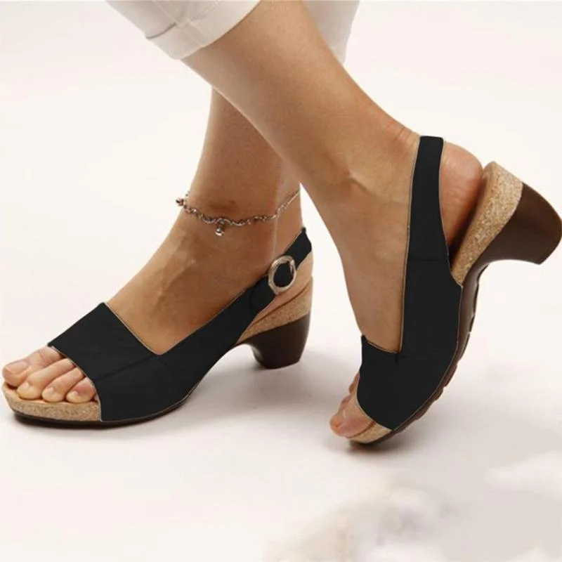 Smiledeer Women Elegant Low Chunky Heel Comfy Sandals