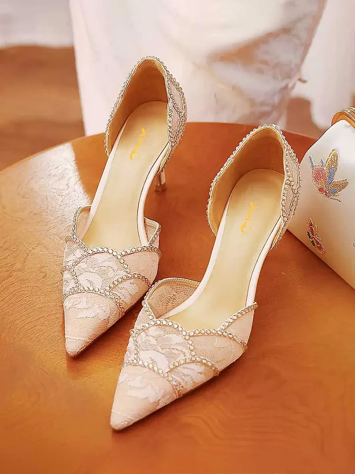 XYD Women's Wedding Heels – Ankle Strap Rhinestone Sandals, Pointed Toe Pumps For Parties & Events - View #12