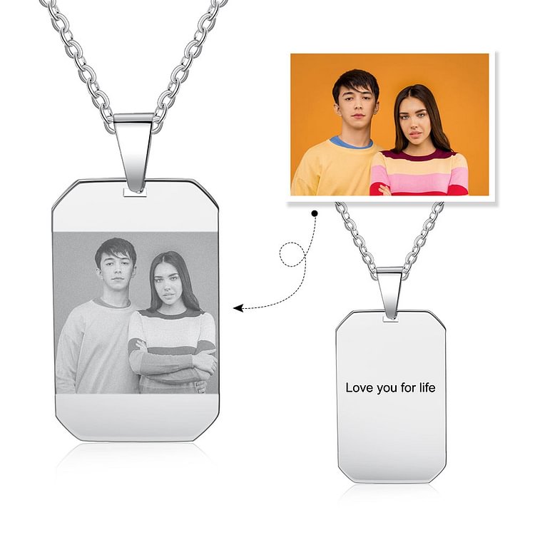 Custom Picture Dog Tag Necklace Pendant Personalized with Engraving, Personalized Necklace with Picture and Text