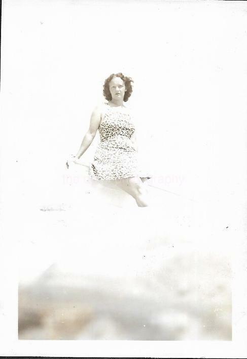 Vintage Snapshot SMALL FOUND Photo Poster paintingGRAPH bw BEACH GIRL Original Portrait 19 32 J