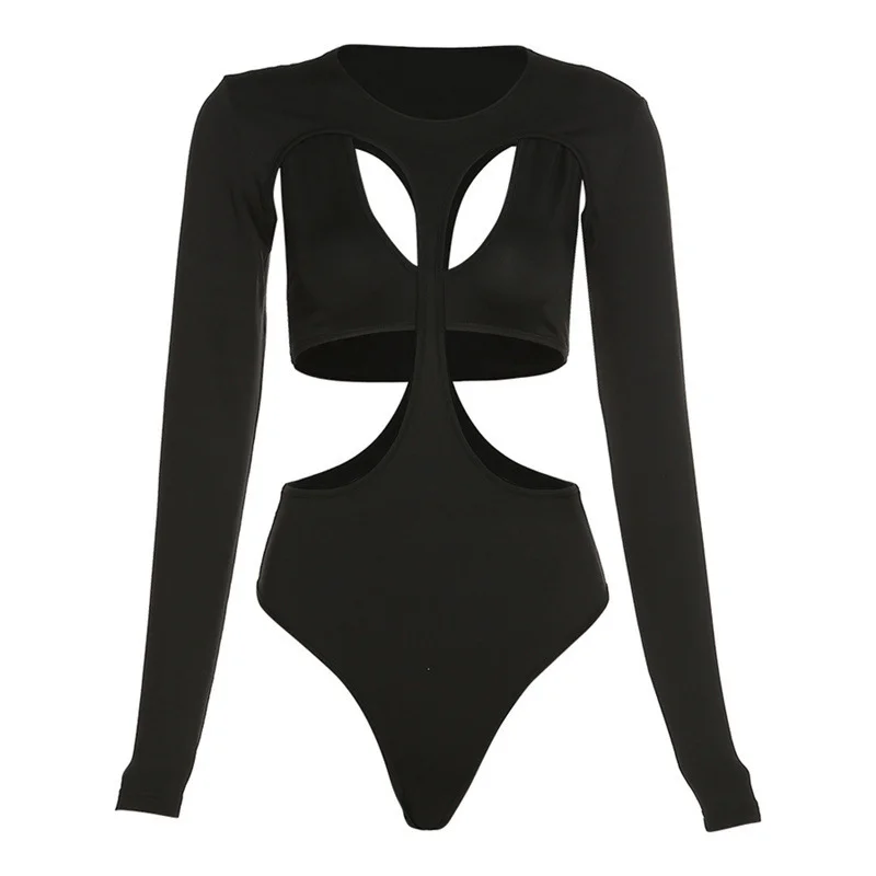Uveng Uveng Spring New Women's Fashion Design Sexy Back Round Collar Long Sleeve Slim T-Shirt Women Wear