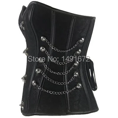 Billionm Sapubonva steampunk corsets and bustiers plus size black brown leather corset steel bone spiral tops chain gothic pirate vintage