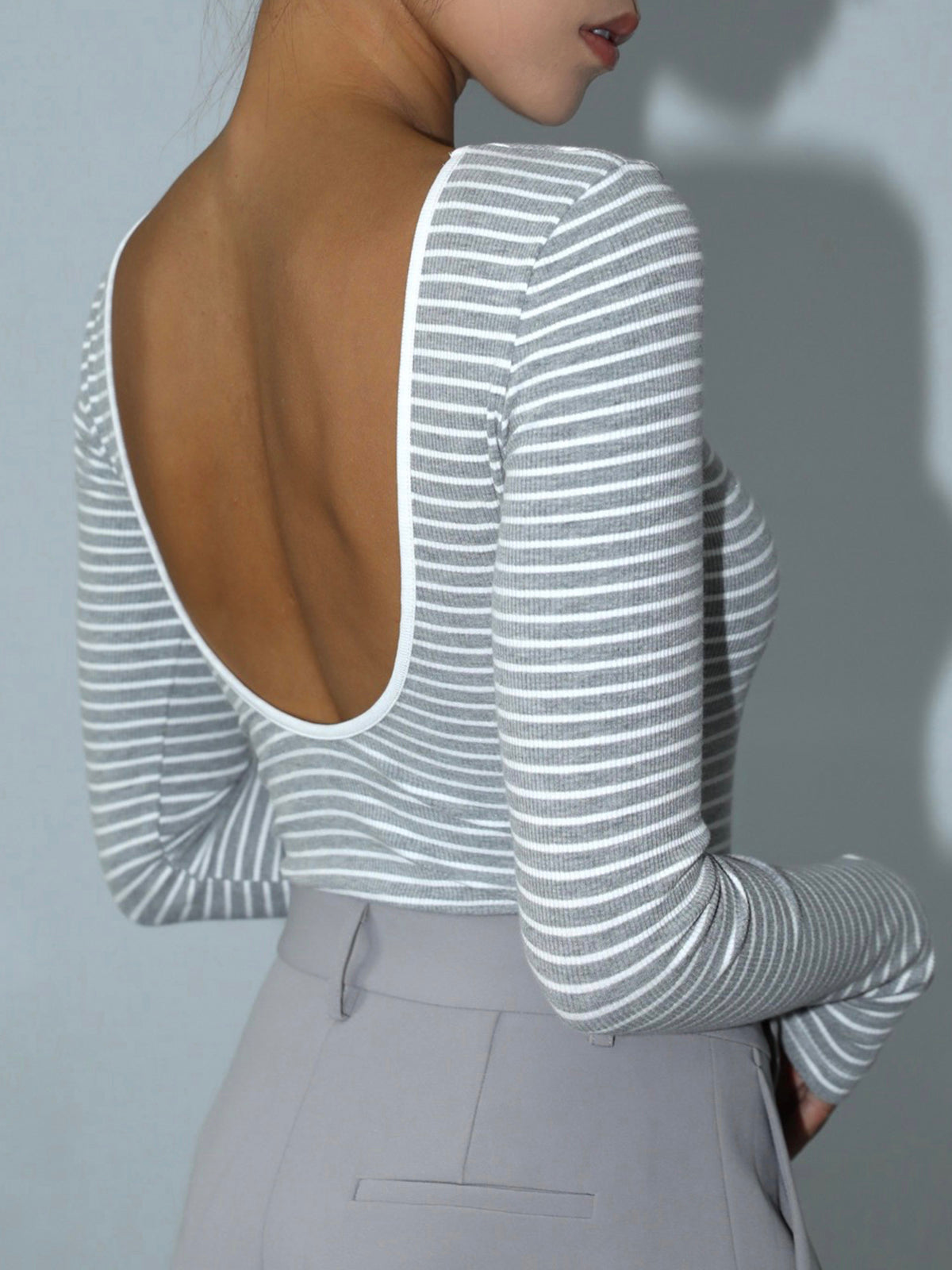 Rotimia Open Back Stripe Long Sleeve Bodysuit