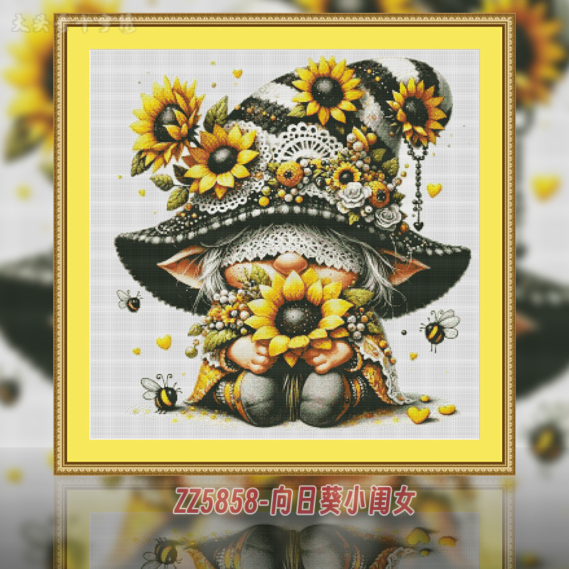 [ZZ5858-Sunflower Little Girl] Painting Fairy Cross Stitch
