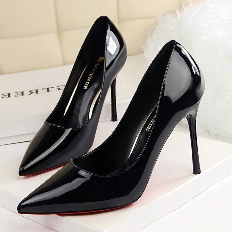 Women Pumps Classics OL High Heels For Women Shoes Patent Leather Concise Chaussures Femme Fashion Ladies Stiletto  9196-1