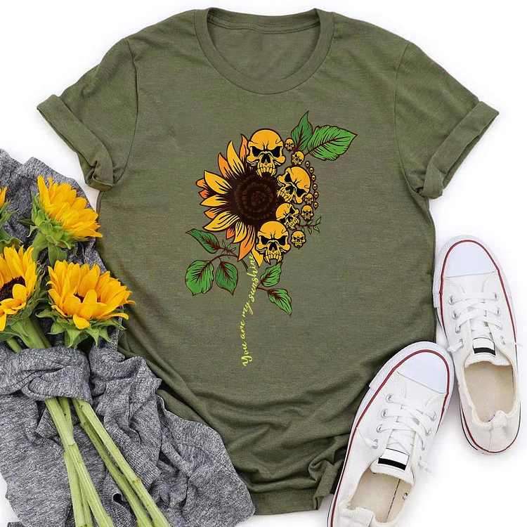 You Are My Sunshine Skull Sunflower  T-Shirt Tee-06623