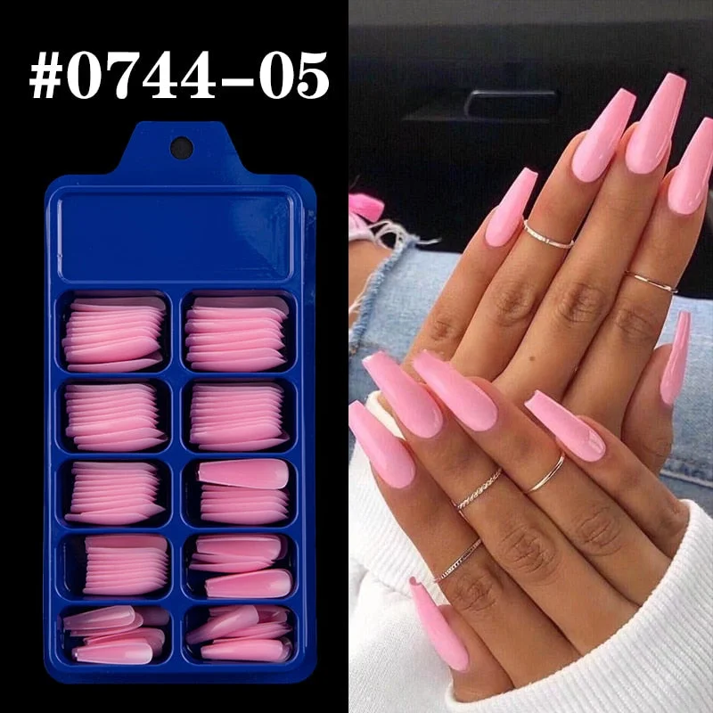 Lamemoria 100/500pcs/opp/box Fake Nails Coffin Nail Tips Press on Nails Natural Clear Long Ballerina DIY False Nail Full Cover-Nail Inspo