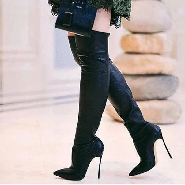 Black Over-the-Knee Stiletto Boots - Sexy Pointy Toe Vdcoo