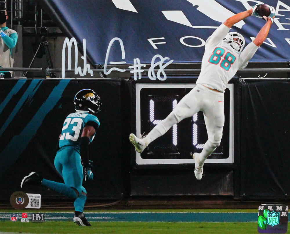 Mike Gesicki Autographed Miami Dolphins Air Catch 8x10 HM Photo Poster painting- Beckett W*White