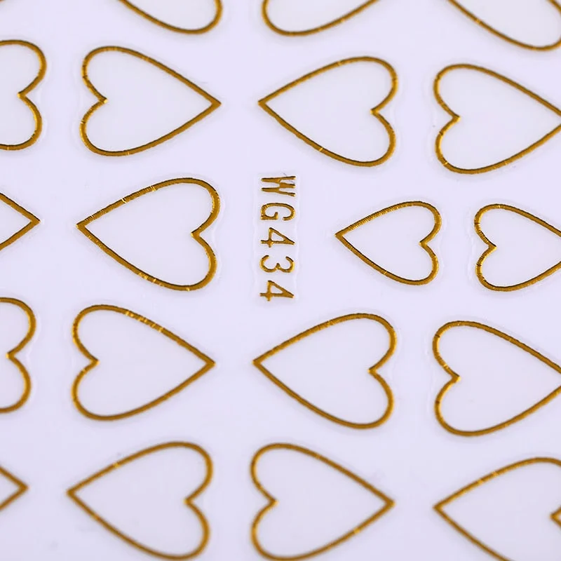 1PC Golden Heart Designs Nail Art 3D Stickers Decals Valentine's Day Black White Red Adhesive Sticker Decoration For Manicures