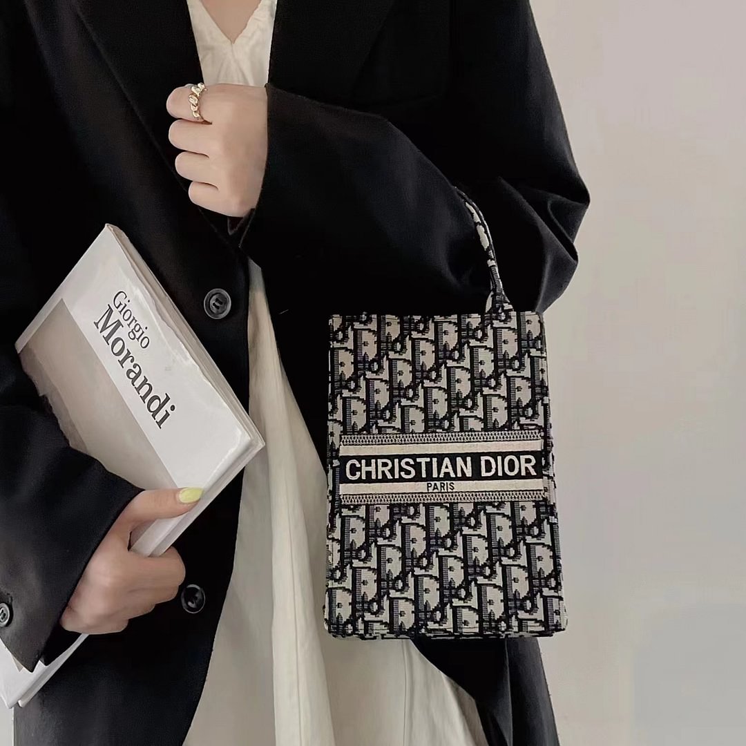 Dior Dior Blue Jacquard Fabric Embroidered Monogram Crossbody Bag Christian Dior Tote Bag ProCaseMall