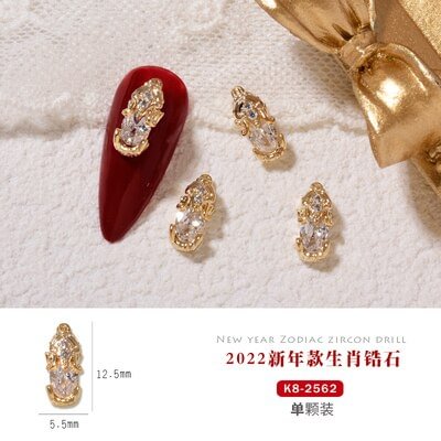 2022 New Year Nail Zircon Jewelry Zodiac Fortune Bag Pendant Luxury Tiger Color Protection Rhinestones Jewelry Nail Accesoires