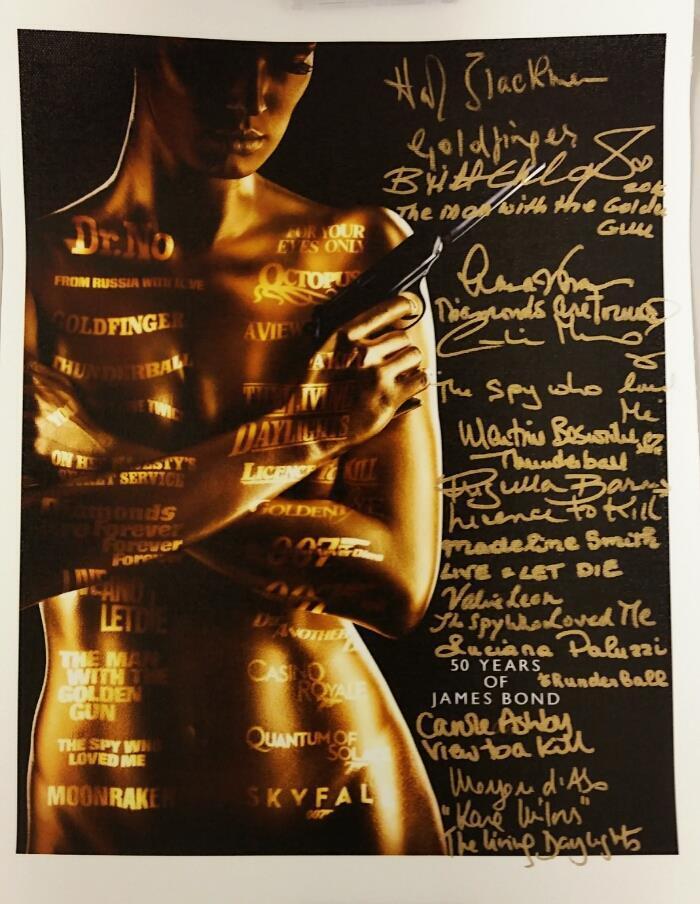 007 James Bond Girl Multi-Signed 11x14 Canvas 11 AUTOGRAPHS & TITLE INSCRIPTIONS