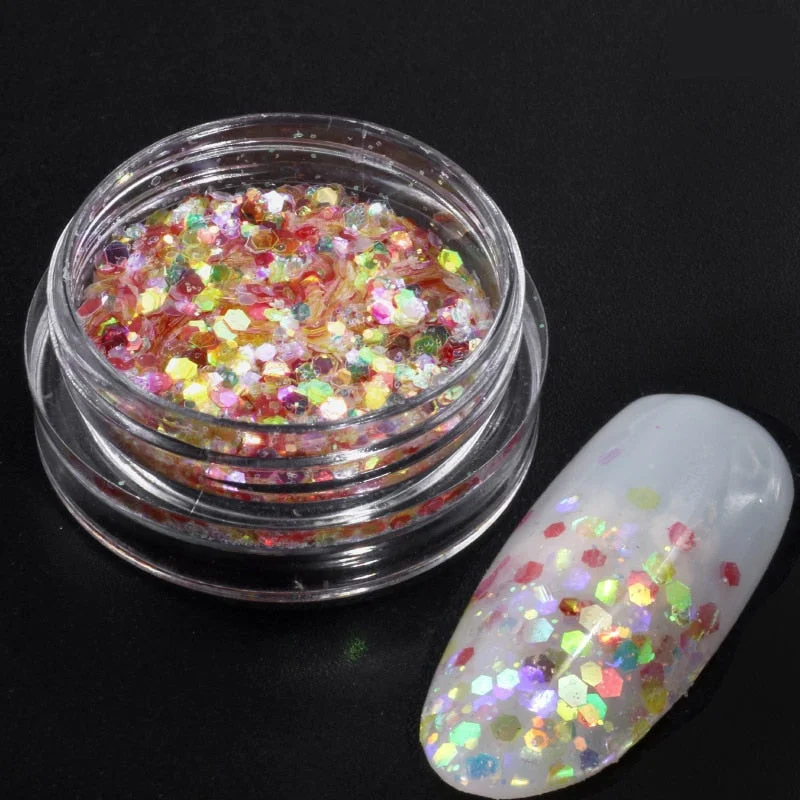 iridescent Flakes Gold Pink White Flakes Slices Chrome Pigment Dust Nail Powder Glitter Sequins Nail Art Decoration Manicures-Nail Inspo