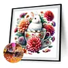 Kaninchen und Dahlie - Rundbohrer Diamantmalerei - 40*40cm