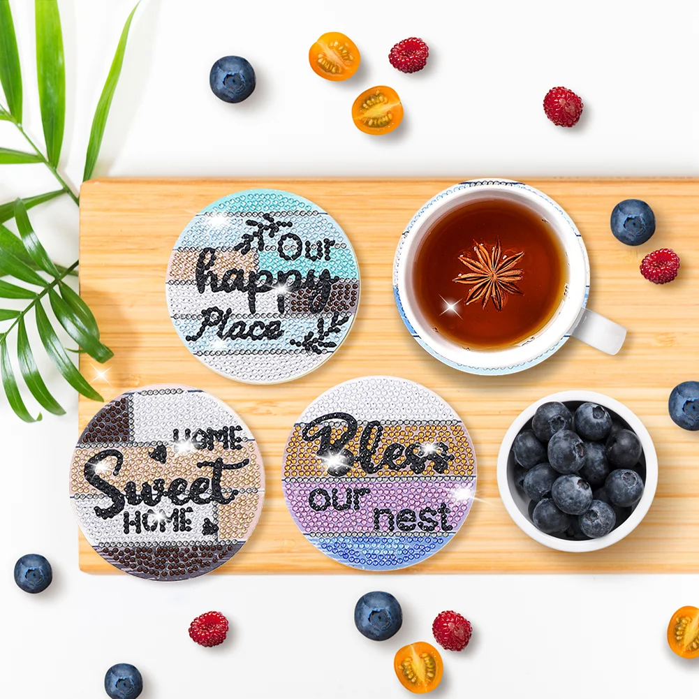 8pcs DIY Coaster Diamond Painting Cup Cushion with Rack Home Decor