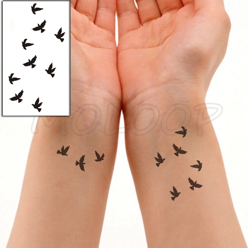 Water Transfer Black Sexy Peace Dove Birds Body Art Waterproof Temporary Fake Flash Tattoo Stickers for Man Woman Kid 10.5*6 Cm