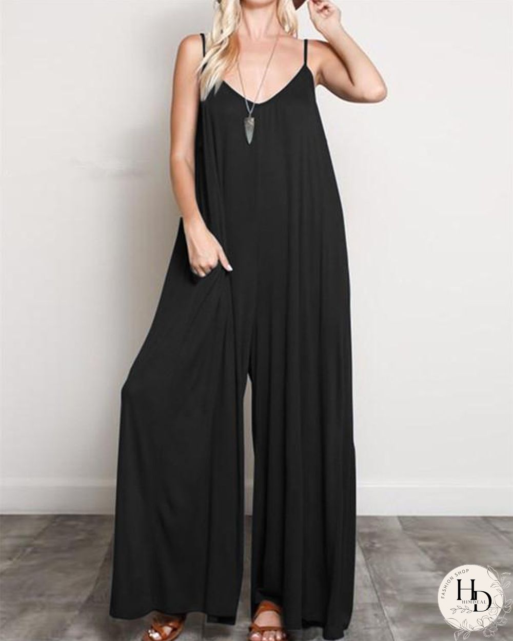 Women's Casual V-Neck Sleeveless Oversized Jumpsuit