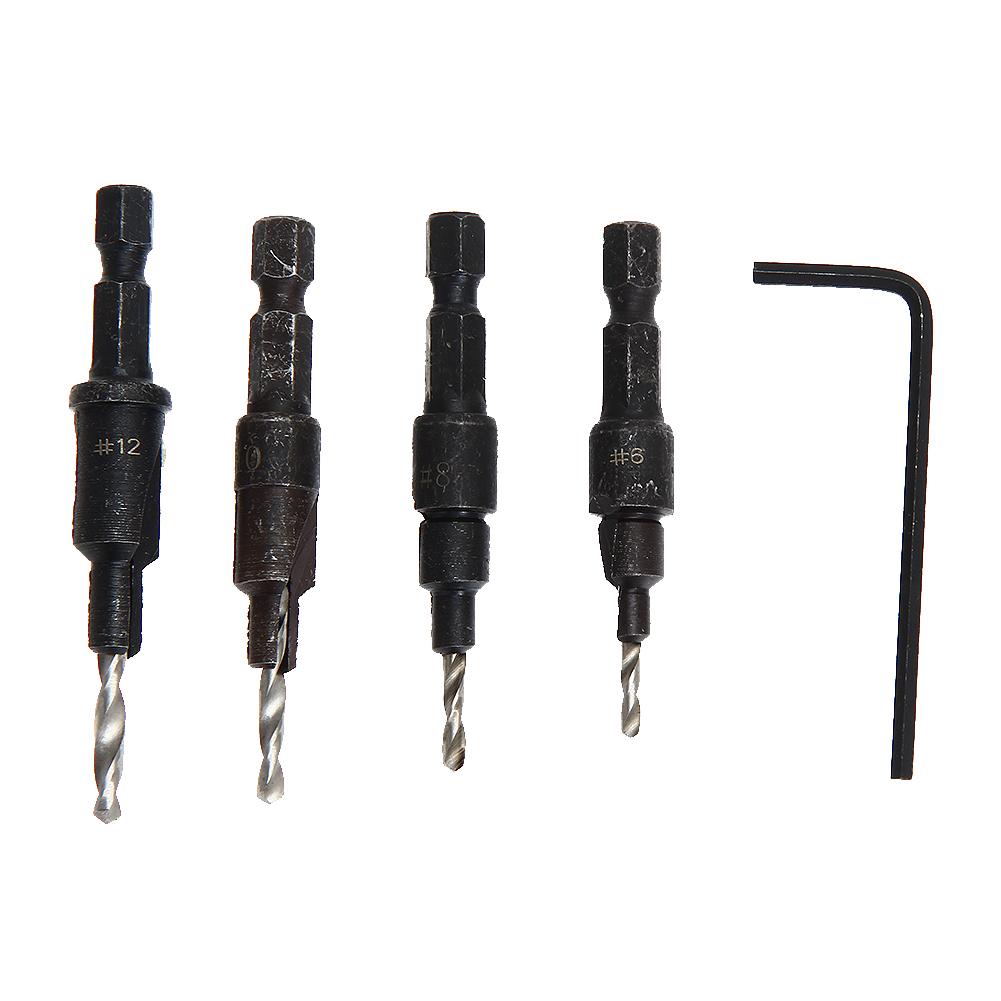 

4Pcs #6 #8 #10 #12 Hss Countersink Drill Bit Set Screw 1/4 Hex Shank Wood T, 501 Original