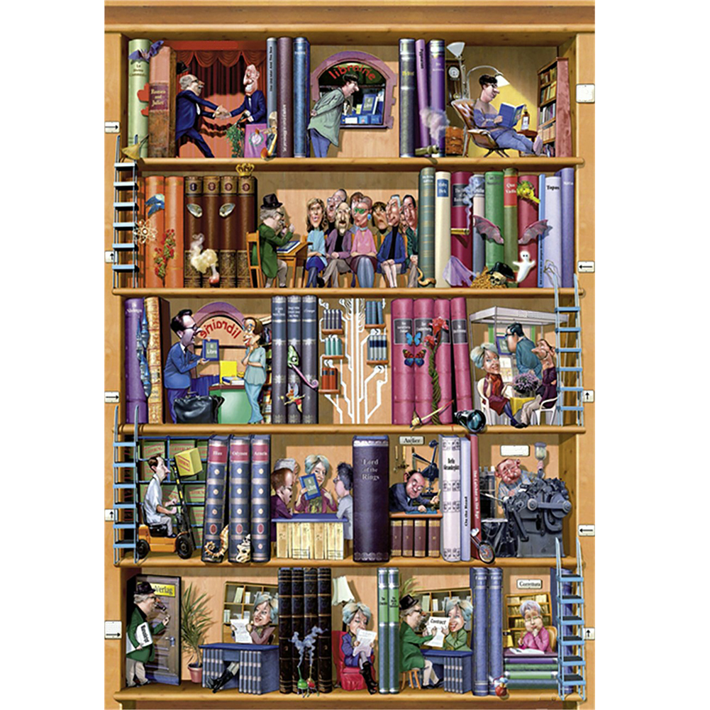 

50*70CM - Round Drill Diamond Painting - Bookshelf Doll, 501 Original