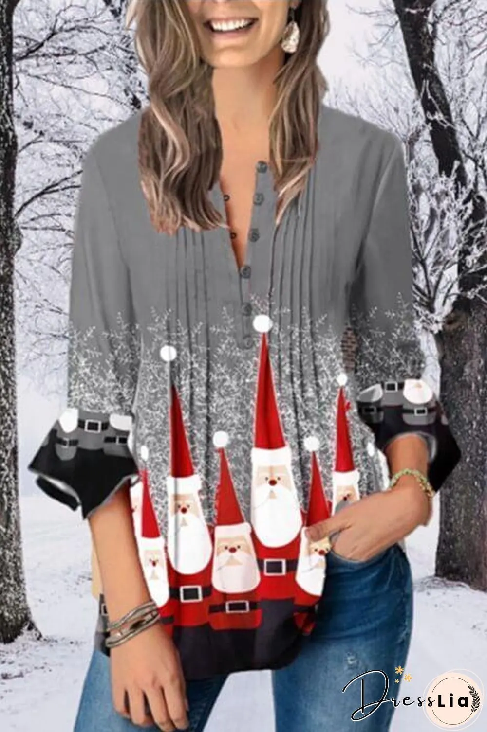 Merry Christmas Snowflake Santa Top