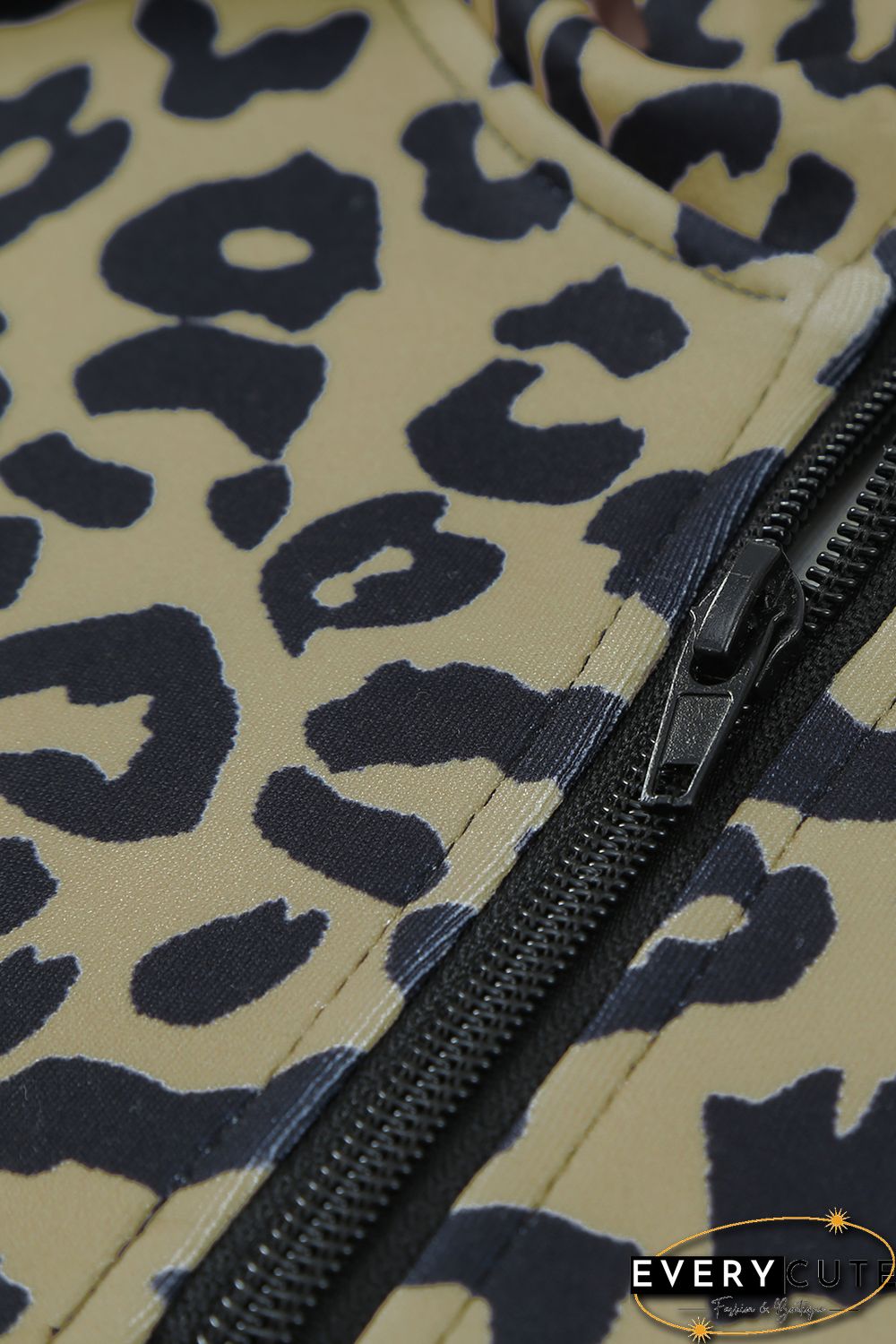 Leopard Print Color Block Patchwork Zip Collar Sweatshirt