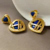 Creative Blue Red Painting Golden Earrings