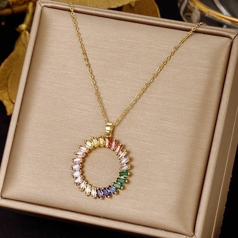 3 Pieces Elegant Minimalist Leaf Four Leaf Clover Insect Stainless Steel Plating Inlay Zircon Pendant Necklace