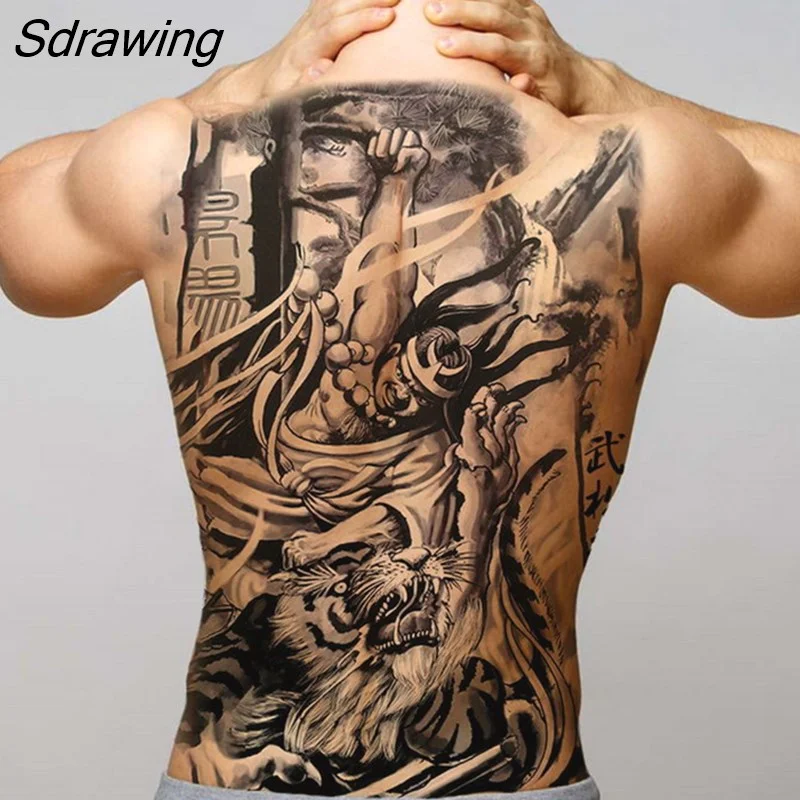 Sdrawing temporary tatoo for men tattoo body art full back sexy tattoo sticker lion king tiger dragon tattoo designs waterproof new