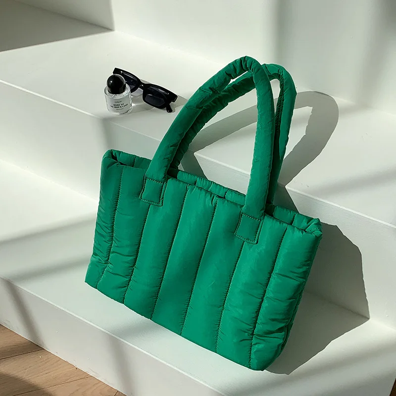 Mongw Mongw Bag Women's 2023 Autumn And Winter New Leisure Large Capacity Portable Cotton Padded Bag Padded Cotton Vertical Grain Single Shoulder Tote Bag