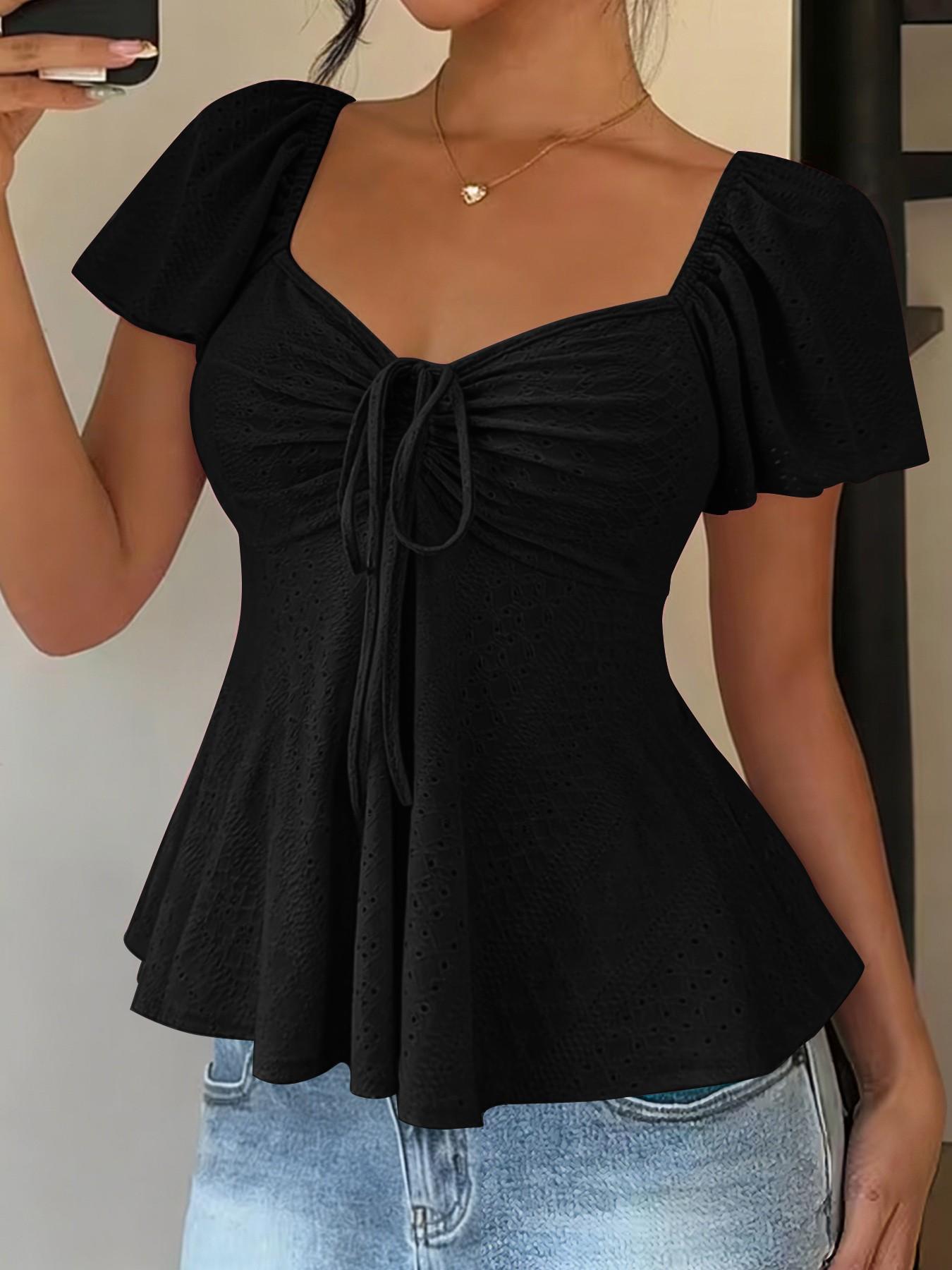 Women's Sweet Cute Style Breathable Lightweight Short Sleeve Top Blouse for Daily, Everyday Wear, Summer Casual Wear, Comfortable and Stylish Shirts Women's Sweet Cute Style Breathable Lightweight Short Sleeve Top Blouse for Daily, Everyday Wear, Summer Casual Wear, Comfortable and Stylish Shirts