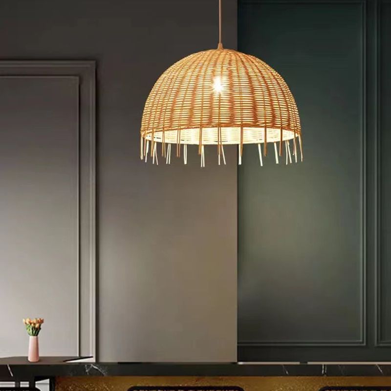 Modern Dome Hanging Lamp Rattan Pendant Lights