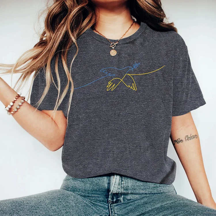 Simpfit Kurzärmliges T-Shirt mit ukrainischem Friedenstauben-Aufdruck für Damen