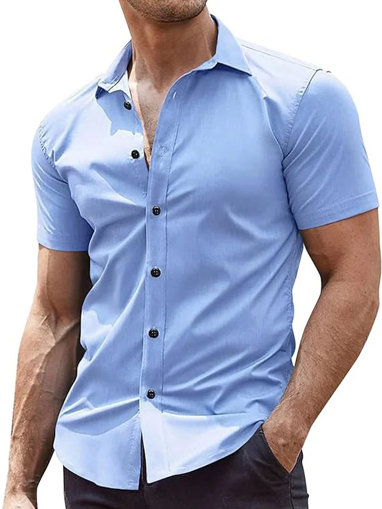 Men's Solid Color Casual Loose Short Sleeve Shirt