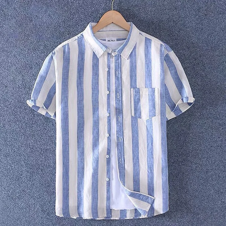 Men Short Sleeves Colorful Striped Shirt