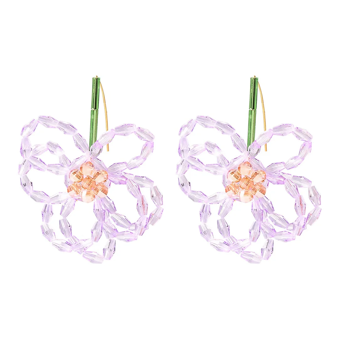 Dvacaman Orange Light Purple Flower Earrings High Quality Handmade Acrylic Beaded Flower-Shaped Dangle Earring For Women Jewelry