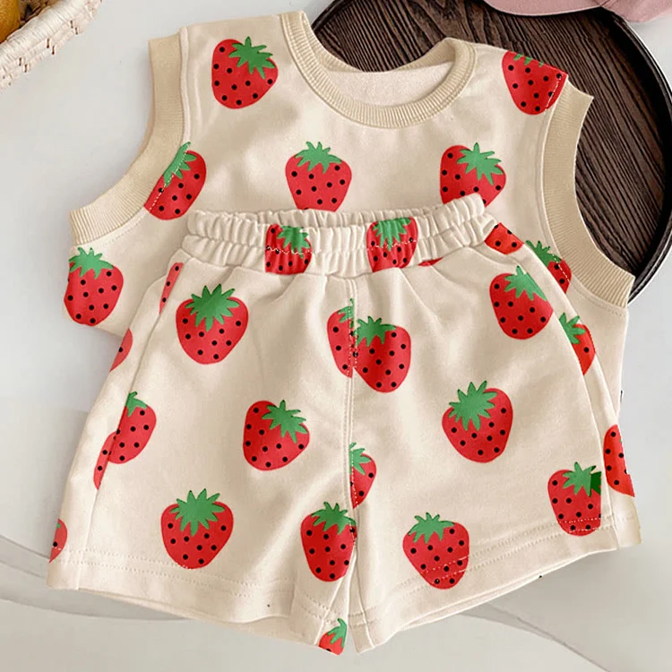 Baby Strawberry Sleeveless Tee and Shorts Set