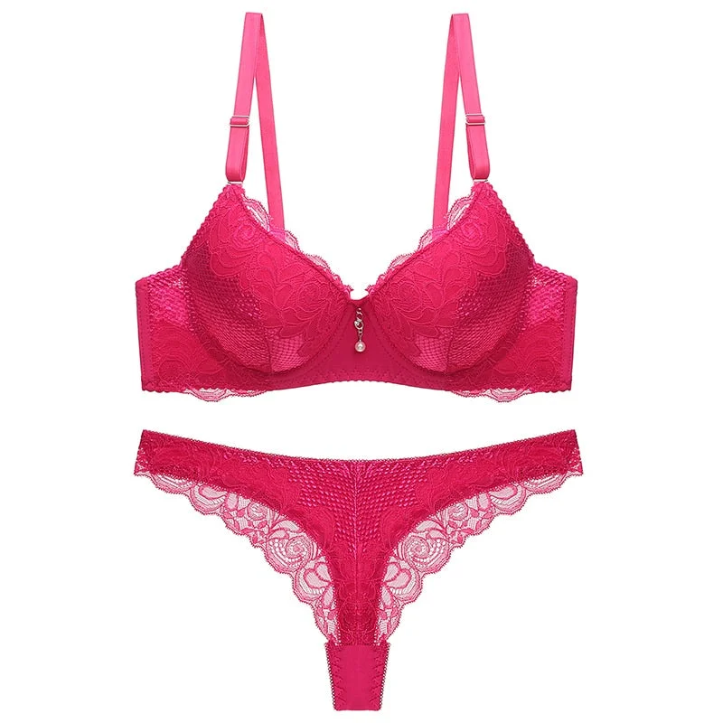 Lenceria Underwire Bra Lace Thong Set Plus Size Ensemble Lingerie Femme Hot Woman Lingerie Sexy Intimates Underwear & Sleepwears