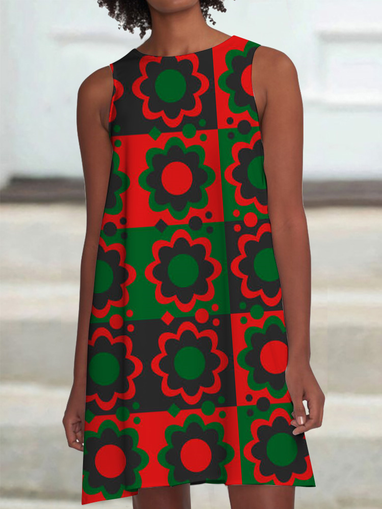 Black Pride Flower Pattern A Line Mini Dress wearshes