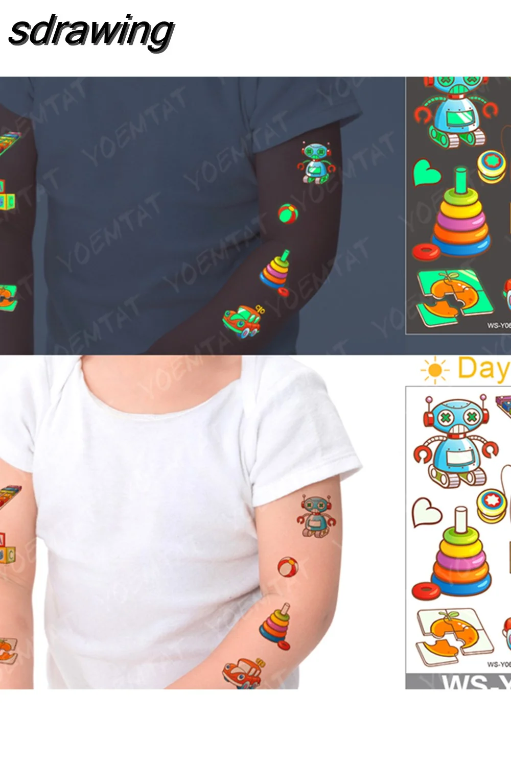 sdrawing Waterproof Temporary Tattoo Woman Sticker Panda Tiger Cute Animal Glowing Tatto Boy Girl Baby Child Kid Flash Fake Tato