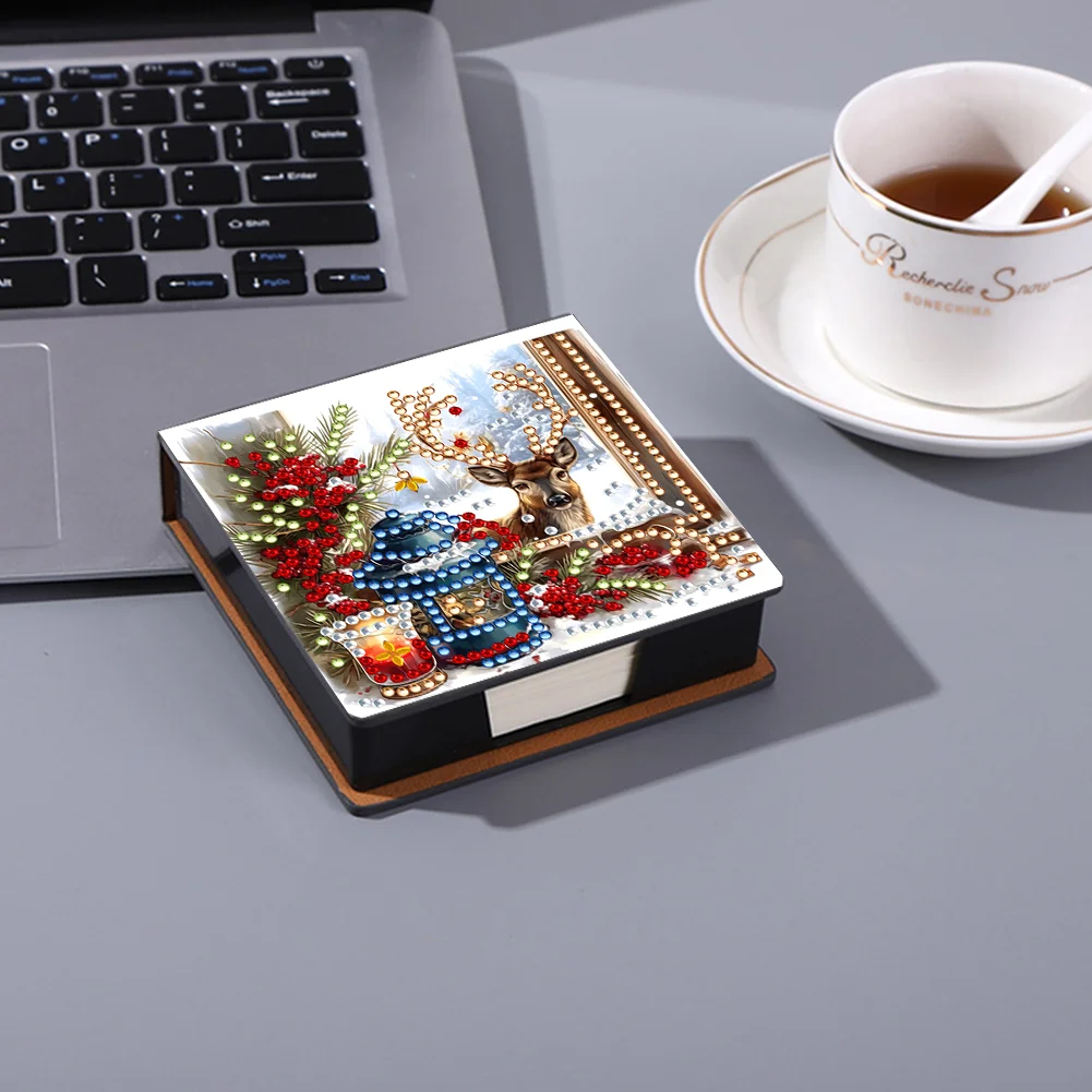5D DIY PU Elk Diamond Painting Notecard Box Gem Art Sticky Note Holder