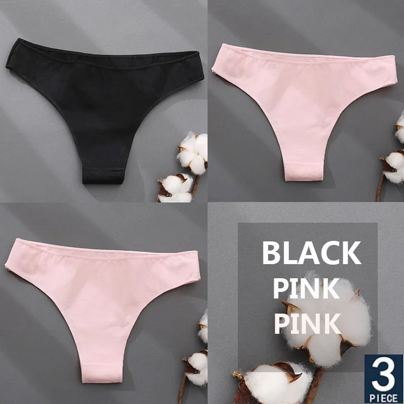 FINETOO 3PCS/Set Cotton Thong Women's Underwear M-XXL Woman Bikini Underpants Femme 7 Colors Breathable Girls Lingerie Panties