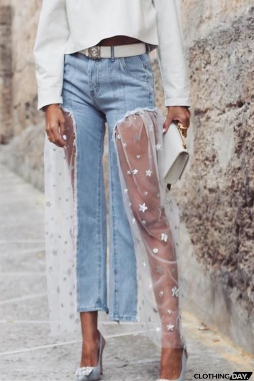 Star Mesh Patchwork Flares Jeans